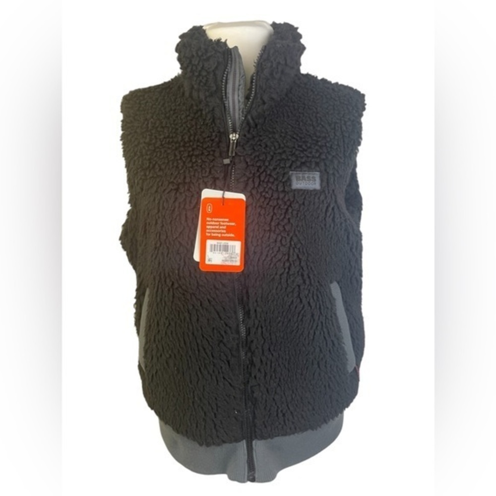 BASS Black Sherpa Full Zip Lined Vest L NWT $58